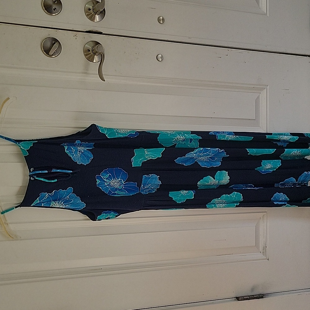 Loft Navy Sundress With Blue And Green Flowers Size 10 - Picture 2 of 4